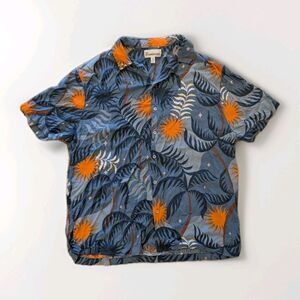No Boundaries Men’s XL Blue Orange Tropical Hawaiian Button Up Shirt Sun Palms